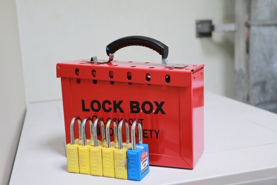 Lock box and switch gear room background ,Lockout Tagout , Electrical safety system.Key lock switch or circuit breaker for safety protect.in electric room