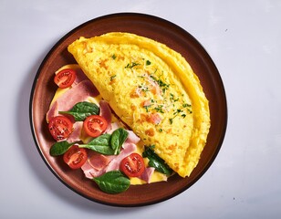 Omelette with ham cheese spinach cherry tomato