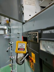Lockout Tagout , Electrical safety system.Key lock switch or circuit breaker for safety protect.in electric room	
