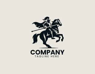 Fototapeta premium Knight on horse black vector logo illustration