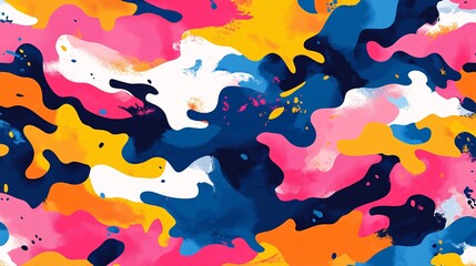 Colorful seamless background with organic shapes, embodying a playful and modern design. The abstract composition features vibrant hues, creating a visually engaging and artistic seamless pattern.