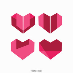 Geometric Folded Paper Heart Symbols Collection