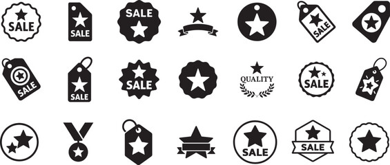 Black stars icons set vector, rating and quality symbols collection in bold silhouette style.