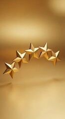 Fototapeta premium Five golden stars curve across a warm golden background, symbolizing success and achievement