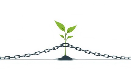 Overcoming challenges a plant breaking free from chains nature graphic minimalist symbolism