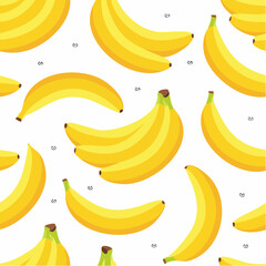 Seamless pattern of ripe yellow bananas on a white background, showcasing a repeating arrangement of fruit.