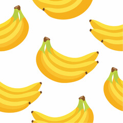 Seamless pattern of yellow bananas on a white background, with a repeating arrangement of six bananas in a flat lay composition.