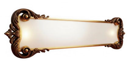 Elegant ornate gold banner with scrollwork and glowing center isolated on transparent background