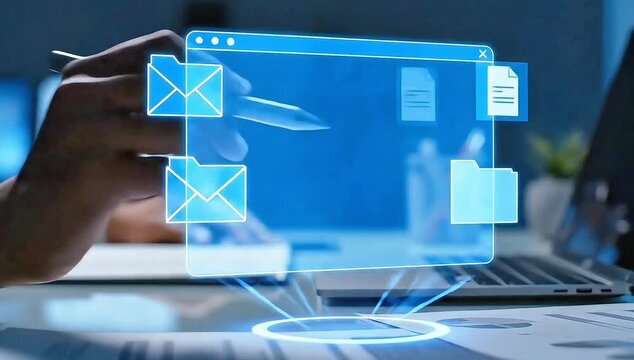 Futuristic Email Management Concept Digitized Communication, Data Organization, and Technology Integration