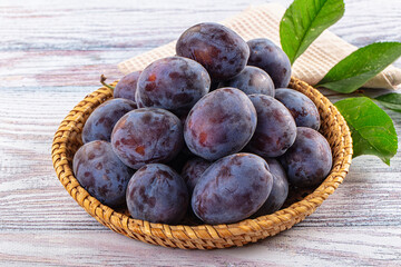 Juicy sweet ripe blue plums