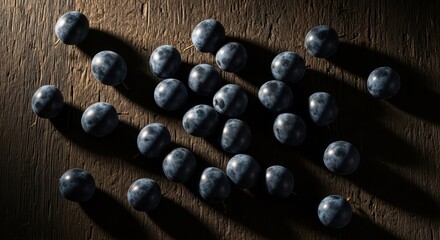 Close-up of fresh blueberries on dark wooden surface