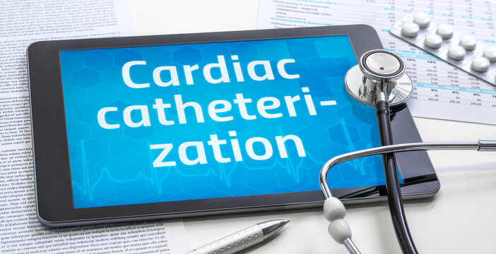 The word Cardiac catheterization on the display of a tablet