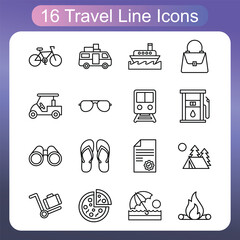 Sightseeing And Vacation Essentials Outline Icons Set 4