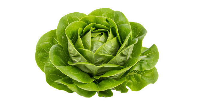Fresh butter lettuce head vibrant green leaves forming a rosette isolated on a white background for culinary and healthy eating concepts