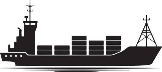 Obraz premium Silhouette Illustration of Cargo Ship With Containers on Transparent Background