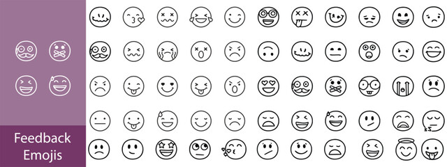 Emoticons icon set. Emoji faces collection flat and line vector style isolated on transparent background. Happy and sad, good and bad emoji.