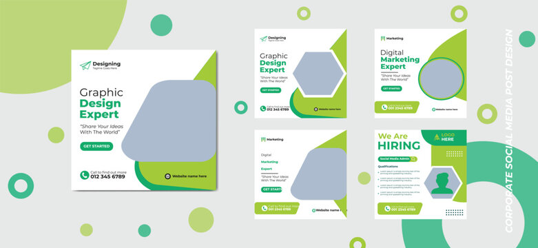 Hiring corporate social media banner or instagram post template. Instagram post social media banner template for graphic design agency. Digital Marketing Expert corporate social media agency web post.