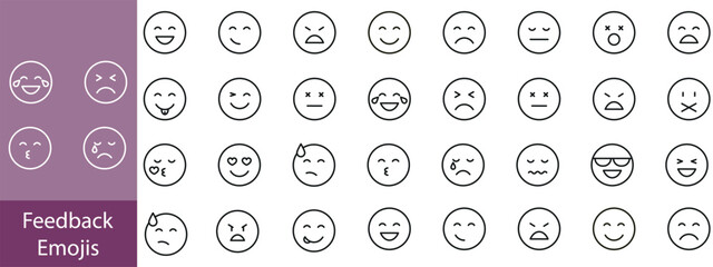 Emoticons icon set. Emoji faces collection flat and line vector style isolated on transparent background. Happy and sad, good and bad emoji.