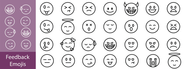 Emoticons icon set. Emoji faces collection flat and line vector style isolated on transparent background. Happy and sad, good and bad emoji.