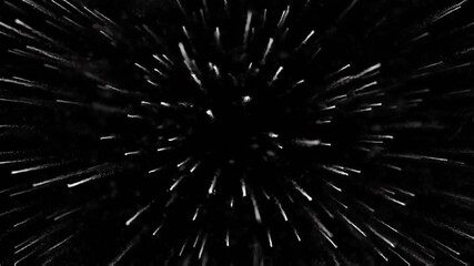 Abstract white fireworks explosion overlay, radial line burst animation on black background. - Powered by Adobe