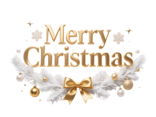 Golden Christmas: Festive season greeting with golden text, stars, snowflakes, and festive ornaments, conveying warmth and celebration.