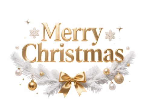 Golden Christmas: Festive season greeting with golden text, stars, snowflakes, and festive ornaments, conveying warmth and celebration.