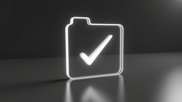 Transparent folder icon with check mark, symbolizing organization and approval. Ideal for digital content and productivity themes