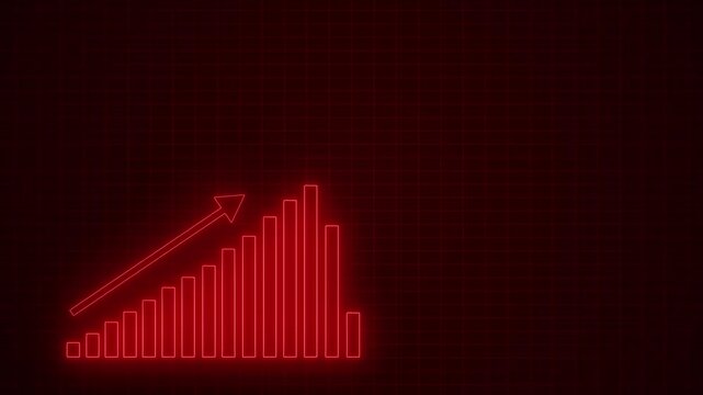Neon Bar Chart Animation Representing Business Growth and Financial Performance, Neon Red Declining Bar Chart on Black Background