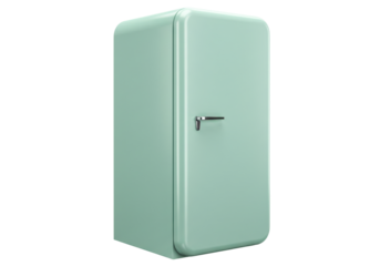 Isolated, vintage mint mini refrigerator, fridge appliance, retro appliance, cooler