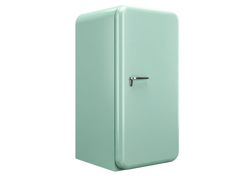 Isolated, vintage mint mini refrigerator, fridge appliance, retro appliance, cooler