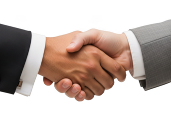 Business partnership established through a firm handshake between two professionals transparent background