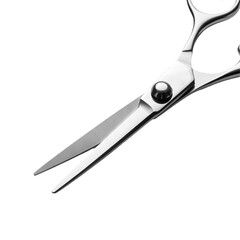 Close-up of Sharp Stainless Steel Scissors Blades with Rivet on White Background cutting isolated on a transparent background