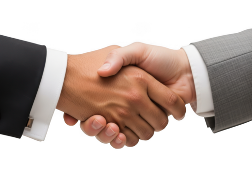 Business partnership established through a firm handshake between two professionals transparent background