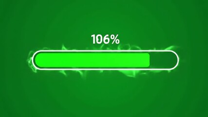 Dynamic Green Progress Bar Animation with Percentage Displaying Loading Download or Upload Status on a Digital Interface with Glowing Effects.
