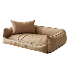 Tan Dog Bed with Pillow and Raised Sides on a White Background pet bed pet furniture isolated on a transparent background