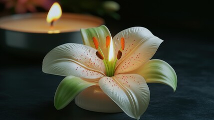 Elegant lily bloom illuminated by candlelight