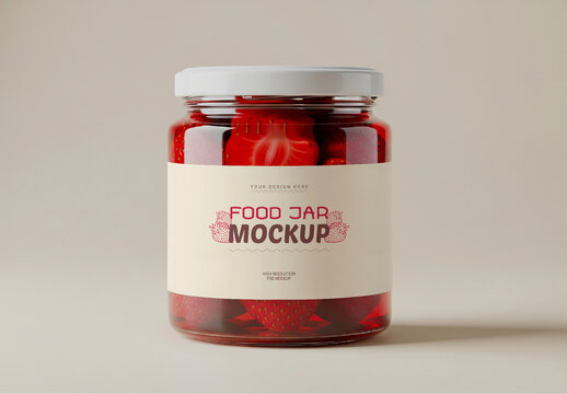 Glass Jar Container with Strawberries Mockup