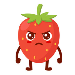 Angry Strawberry Cartoon Character with Arms and Legs Flat Illustration