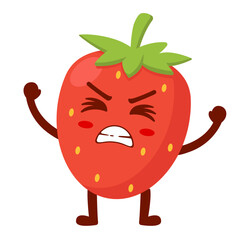 Angry Strawberry Character Cartoon Flat Illustration