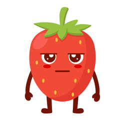 Cartoon Strawberry Character with Grumpy Expression Flat Illustration