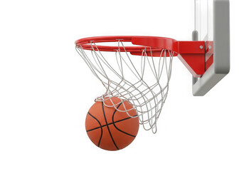Basketball going through a hoop and net isolated on transparent background