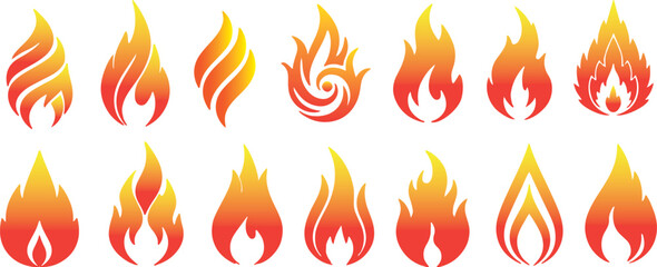 Set of Fire Logos – Flame Icons and Vector Illustration for Design
