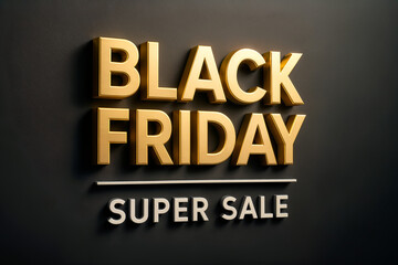 Fototapeta premium Black Friday Super Sale in goldener 3D-Typografie auf dunklem Hintergrund