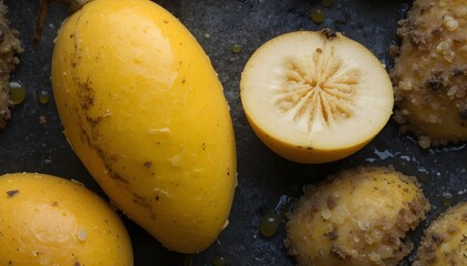 Closeup of fresh and ripe ceylon gooseberries, showcasing their vibrant yellow color