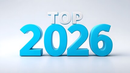 Three dimensional glossy blue numbers forming  2026  are prominently featured with the word  Top  in white above set against a minimalist gradient background symbolizing future success or rankings
