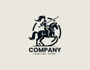 Naklejka premium Knight on horse black vector logo illustration