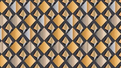 Golden geometric seamless pattern with vintage yellow metal squares and decorative textured design