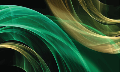 Abstract Green and Gold Swirls on Black Backdrop - Dynamic Design Element