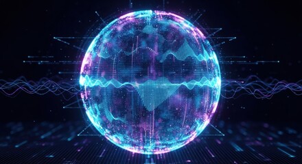 blue and purple glowing digital waves and particles. technology concept Abstract energy