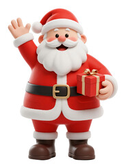 Obraz premium Santa Claus in Festive Spirit: A jolly figure of Santa Claus, beaming with holiday cheer, offers a beautifully wrapped gift.